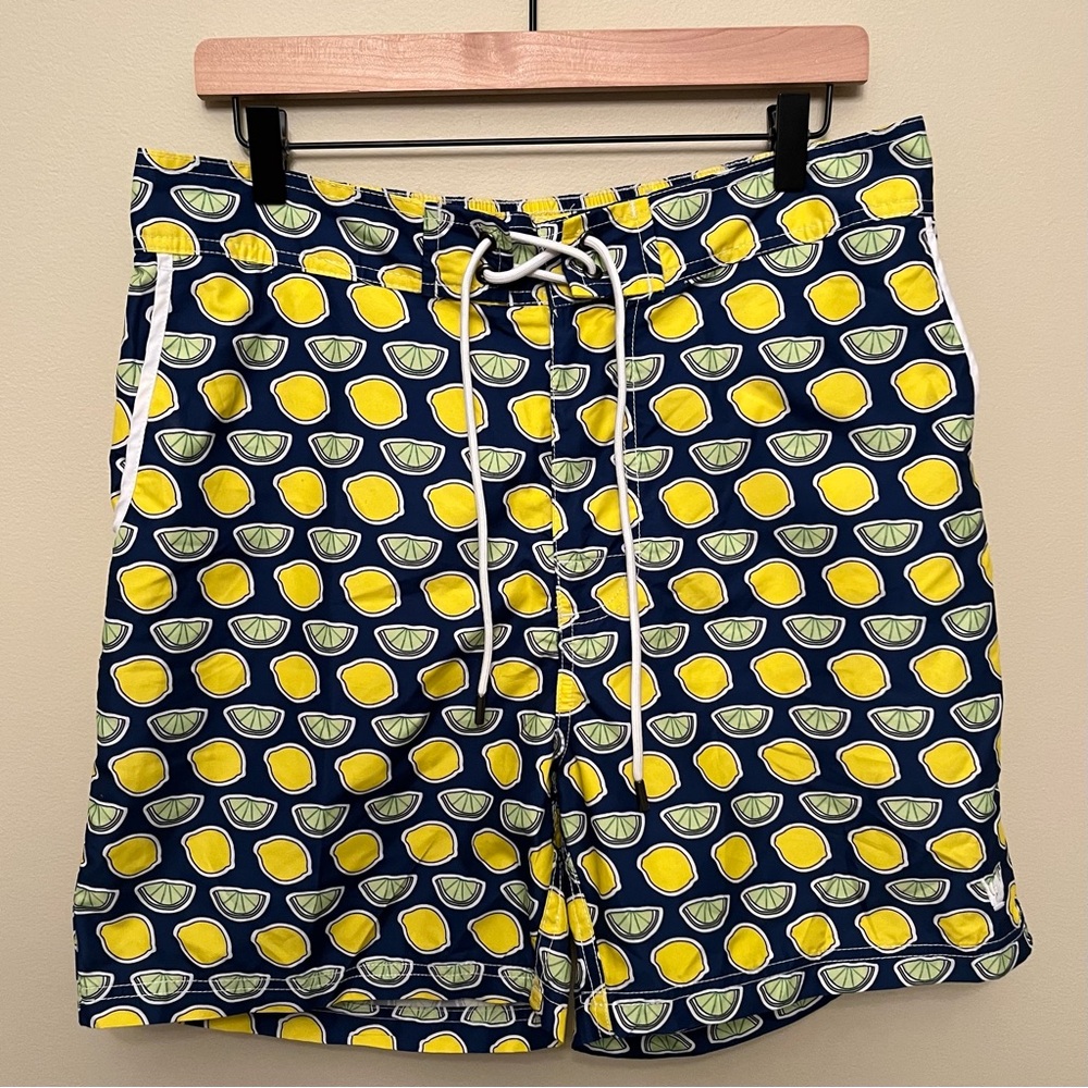 Beach Bros Lemon Lime Print Zip Closure Board Shorts Swim Trunks Men's Large